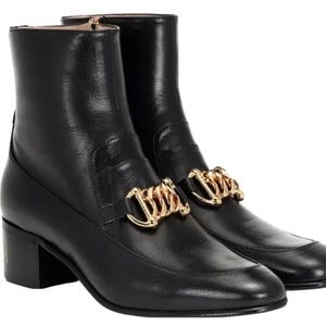 GUCCI Leather Horsebit Ankle Boots Blk Kitten on Heel 38.5 Reg $1250